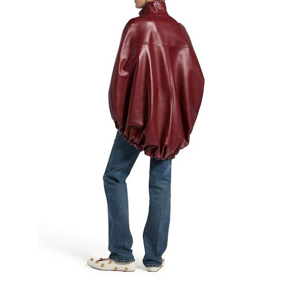 Balenciaga Women Short Burgundy Leather Cape - Picture 4 of 6